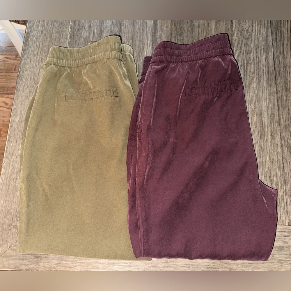 Old Navy Joggers, 2 pairs, size Large, elastic waist, Wine and Olive